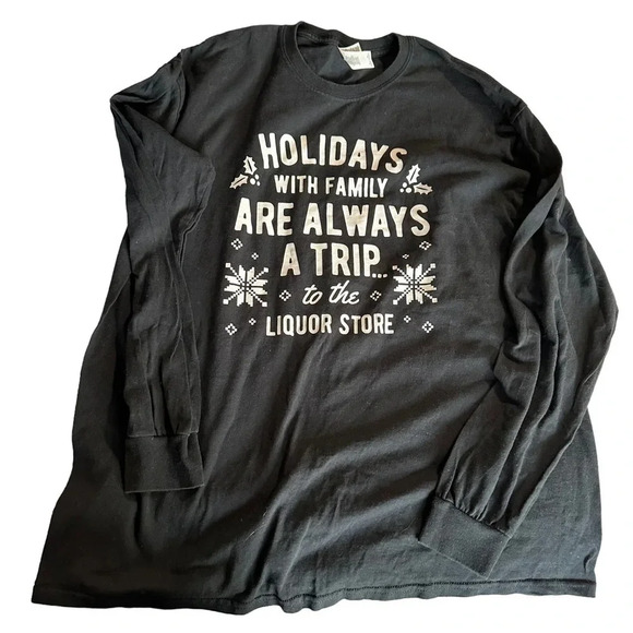 Gildan Funny Christmas black long sleeve T-shirt size XL - Picture 1 of 4